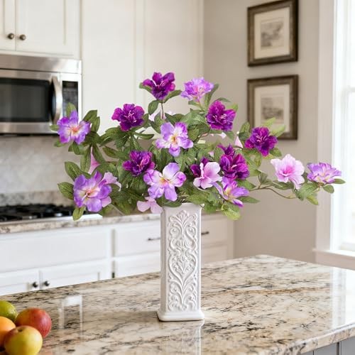 Artificial Fake Azalea Flowers for Outdoor Deep-purple Light-purple Lotus gallery