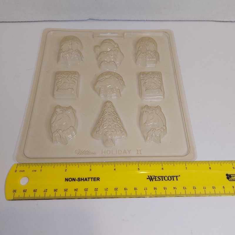 Vintage Wilton Holiday II Christmas Candy Mold Santa Tree Bells Toys gallery