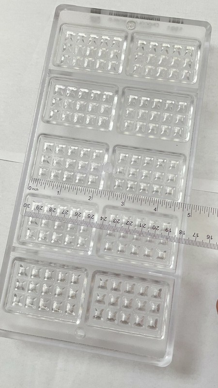 10-Cavity EU PC Chocolate Mold SMALL Brussels Waffle Each 2.1" x 1.4" x 0.2"High gallery