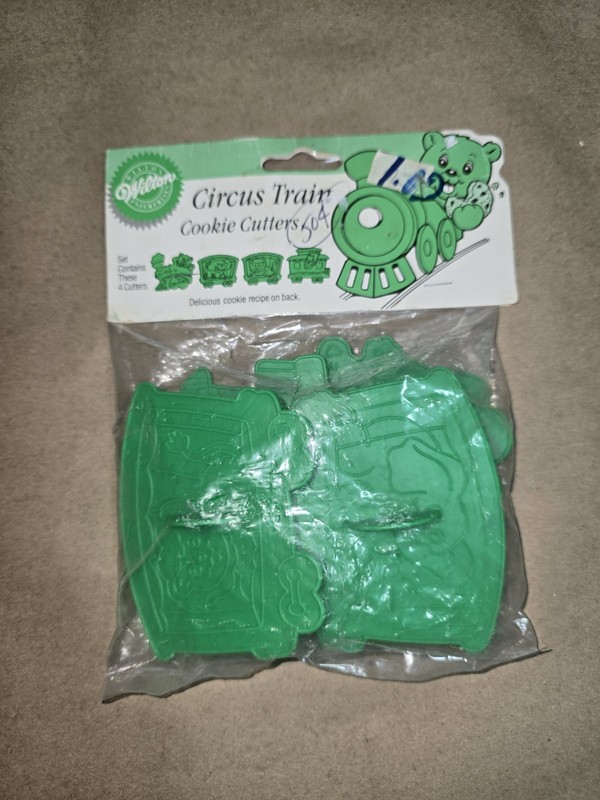 Vintage Circus Train Cookie Cutters Set of 4 Green Plastic, Dishwasher Safe