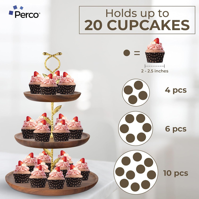 Perco 3 Tier Walnut Wood Cupcake Stand Rustic Display for 20 Cupcakes Birthdays gallery