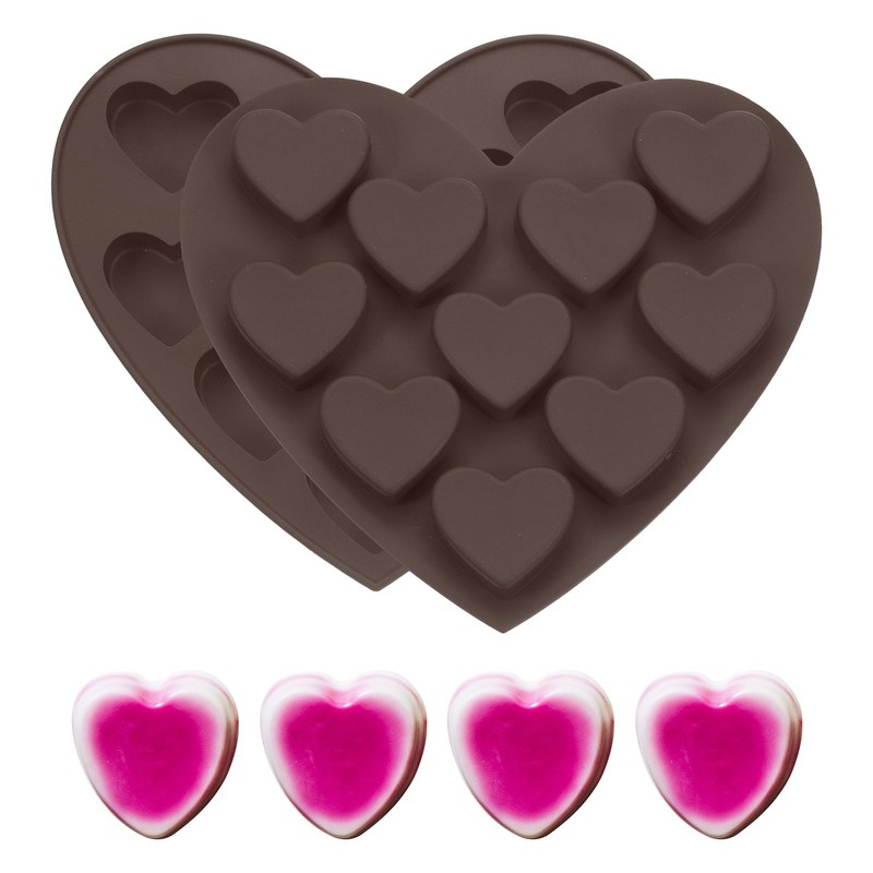 Heart Shaped Silicone Mould, Love Heart Chocolate Mould -2Pcs(Brown)