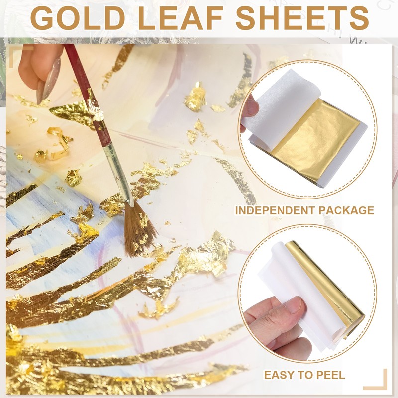 100Pcs 3.7"x3.4" Gold Leaf Sheets Gold Foil Sheet Metallic Leaf Paper Light Blue gallery