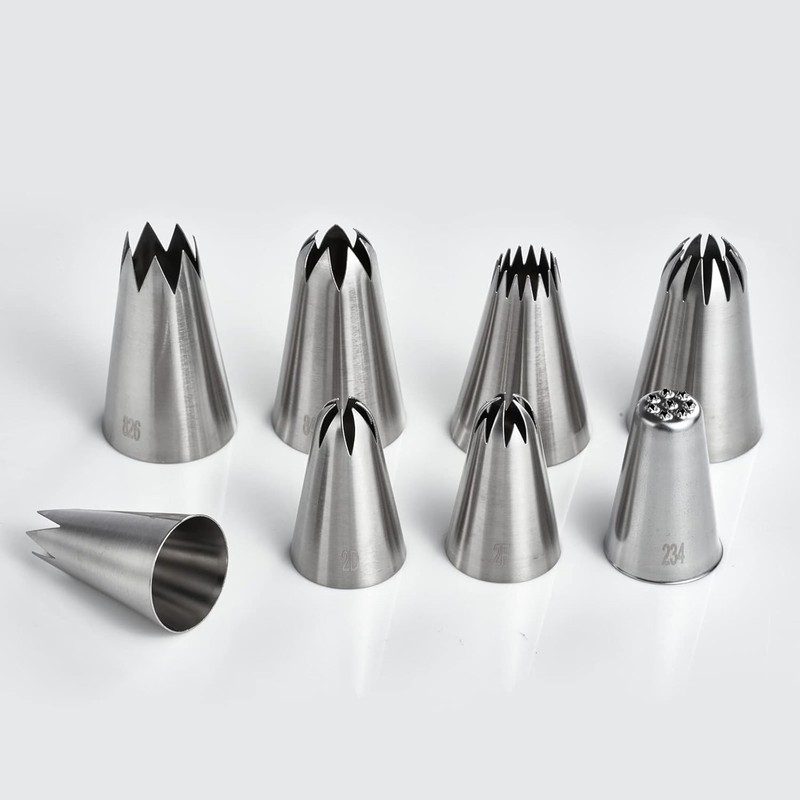 8-Piece Cake Decorating Tips Set – Stainless Steel with 10 Pastry Bags Included gallery