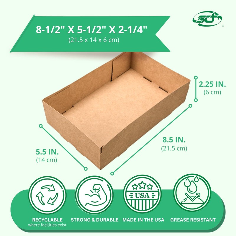 0122 Kraft Paperboard 4 Corner Pop Up Food Tray, 8-5/8" Length x 5-1/2" Width... gallery