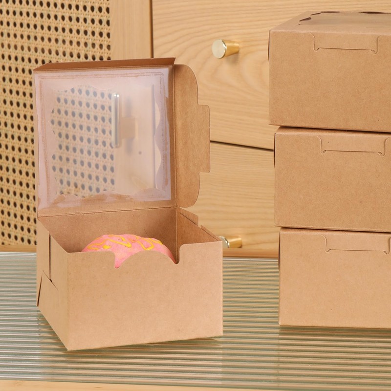 150pcs Brown Small Cake Box,4x4x2.5 Inch Bakery Boxes with Window,gift boxes ... gallery