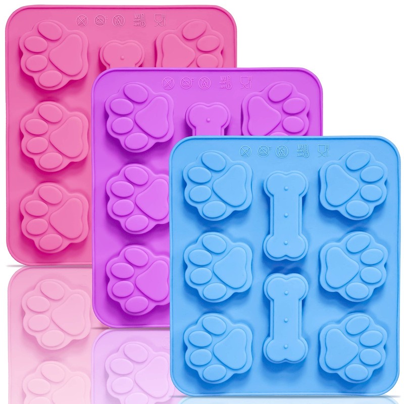 3 Pack Silicone Molds with Puppy Dog Paw and Bone Shaped 2 in 1, Reusable Non…
