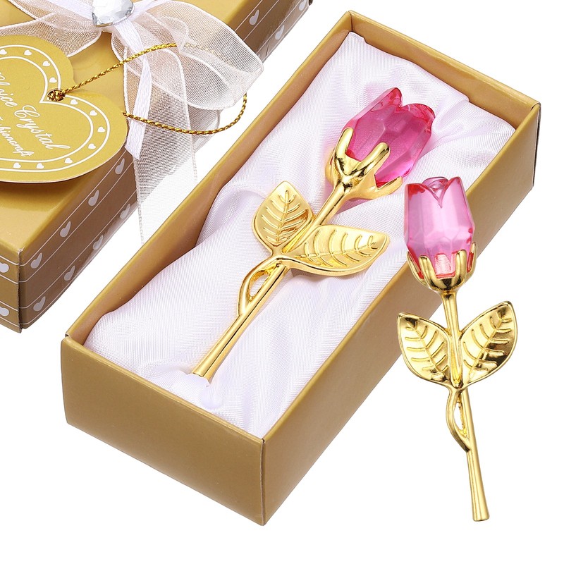 2 Mini Crystal Roses with Box, Romantic Rose Crystal, for Pink/Gold