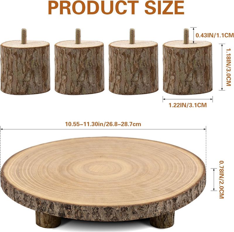 Wood Cake Stand with 4 Legs, 10-11 Inch Natural Rustic Wooden Slice Cupcake Stan gallery