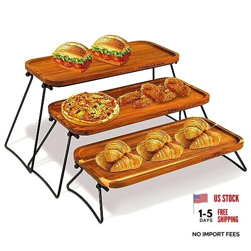 Set of 3 Tiered 17″ Wood Serving Trays – Tiered Platters – Three Layers