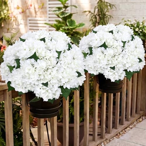 White Faux Hydrangeas Pre-Made Artificial Flowers - 2 Pack for Outdoor Use gallery