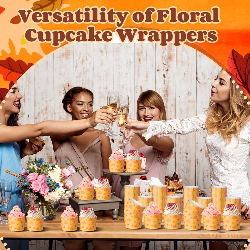 100 Pcs Thanksgiving Fall Paper Baking Cups Pumpkin Maple Leaf Cupcake Liners... gallery