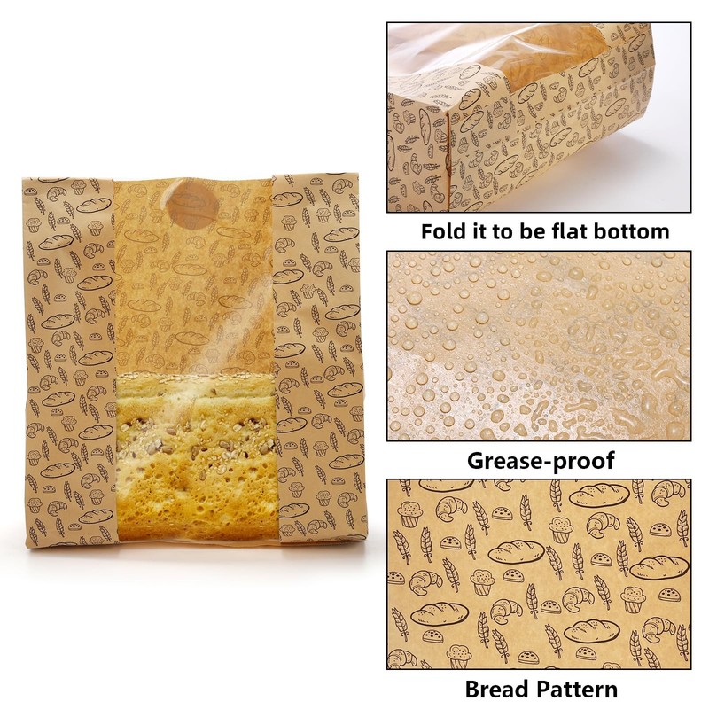 Hacaroa 100 Pack Paper Bread Bags with Clear Window, 10.8"x10"x4" Kraft Baker... gallery