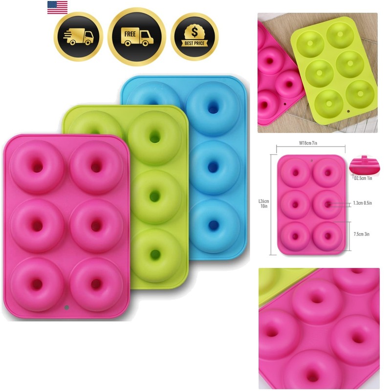 Elegant 3-Pack Silicone Donut Molds – Perfect for Family Baking Adventures