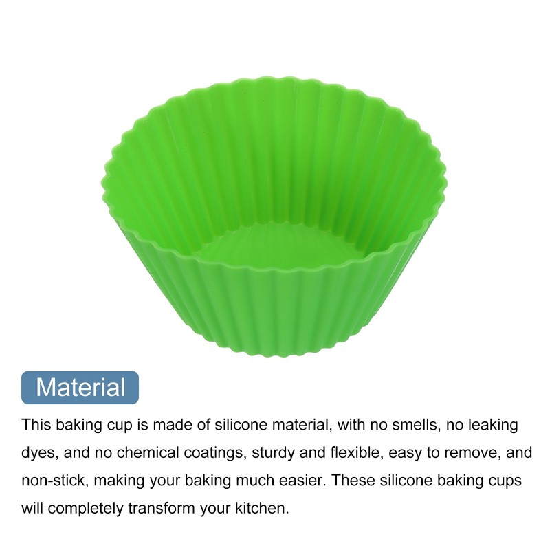 12Pcs Silicone Cupcake Baking Cups, 2.8" Non-Stick Muffins Liners Grass Green gallery