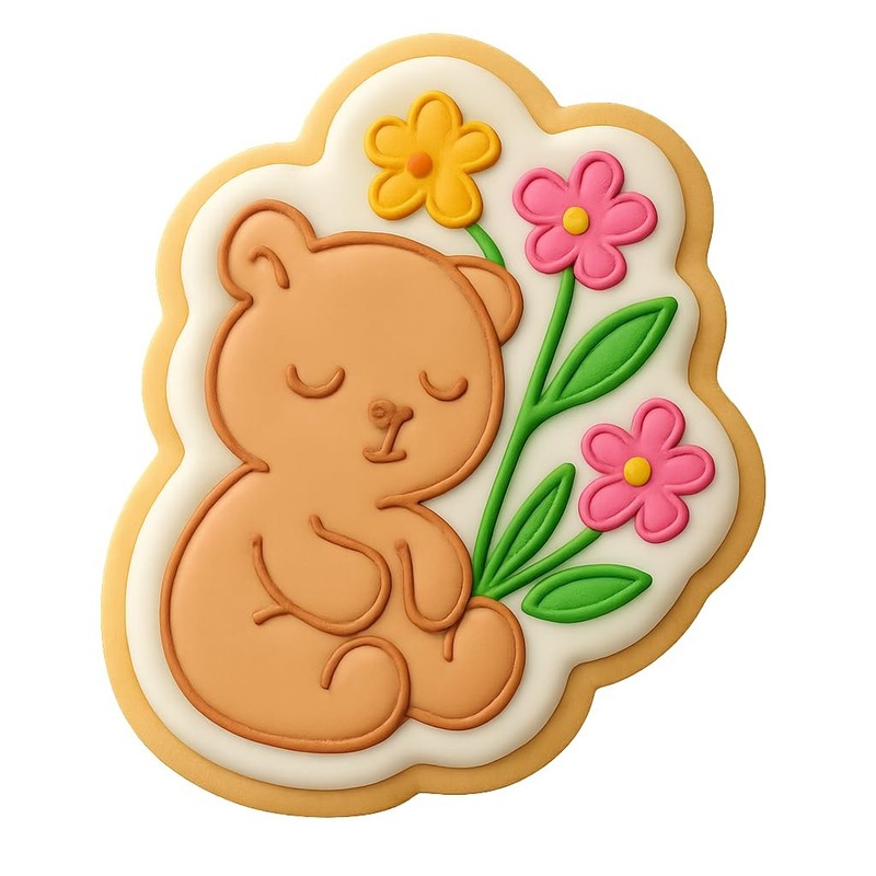 Bear with Forest Blooms Cookie Cutter & Stamp – 4×3.5 Fun Kitchen Baking