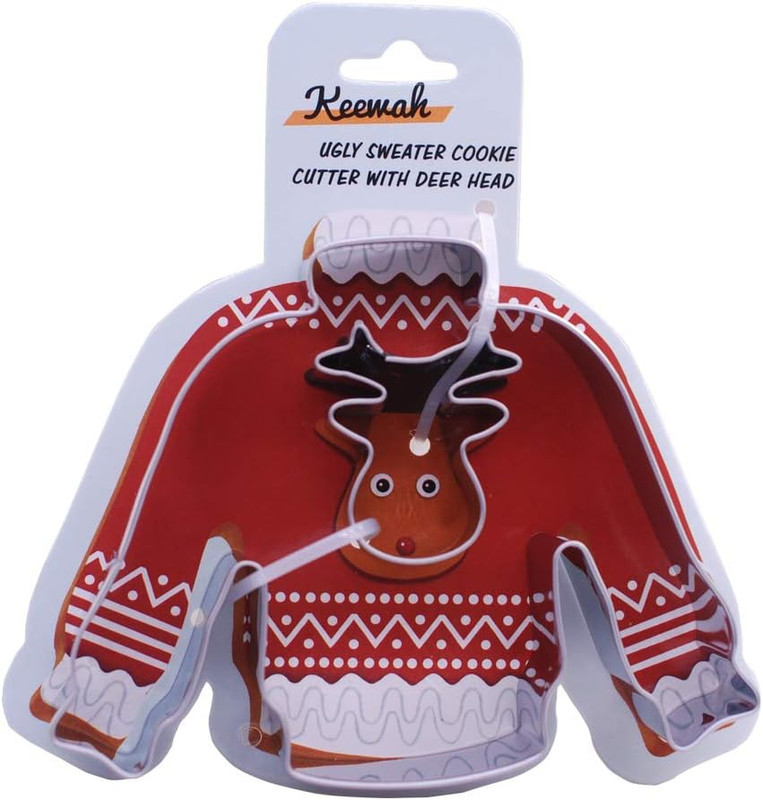 4 Inch Ugly Sweater Cookie Cutter with Mini Deer Head - 4” Sweater and 1.4” Deer gallery