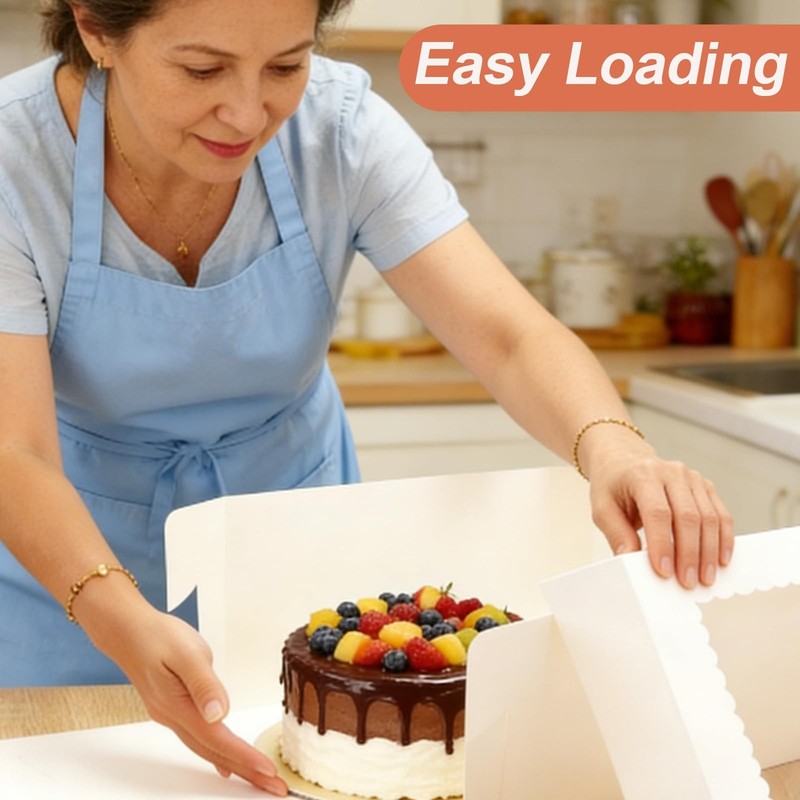 BONXAXK 2 Pack Cake Boxes, 12x12x8 Inches Tall 12 x 12 x 8 inches, White gallery