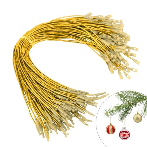 Christmas Ornament Hangers String, 100 Pcs PreCut Ornament Hook for Gold