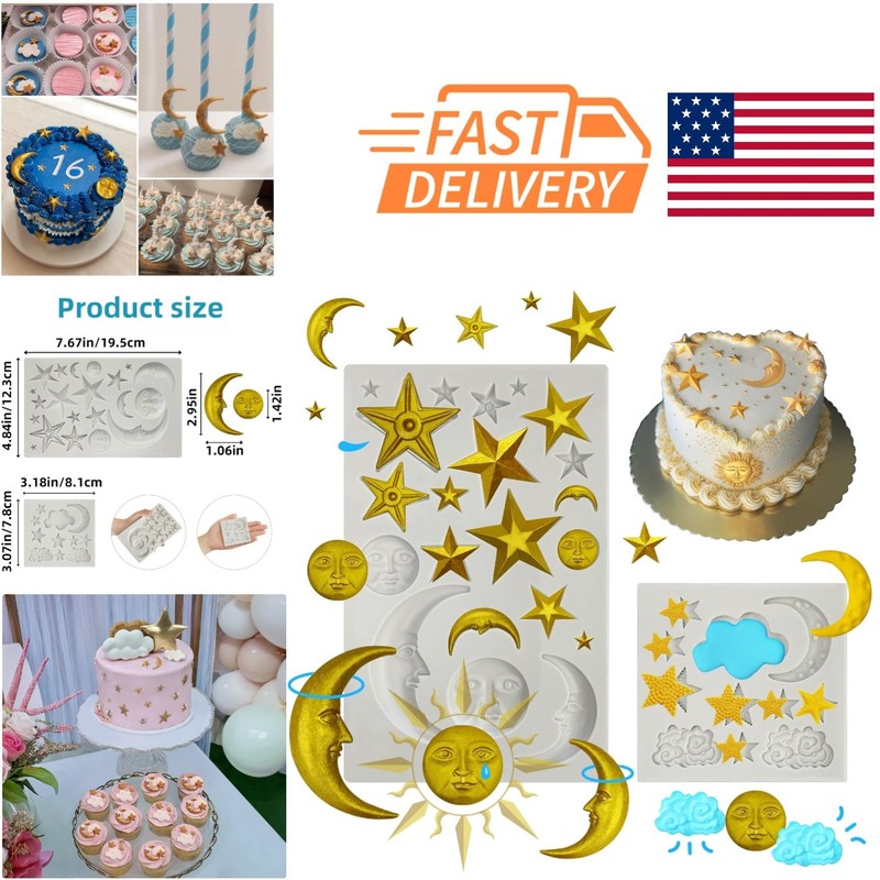 Durable Silicone Molds for Moon Star Sun Face Designs in Baking and Crafts