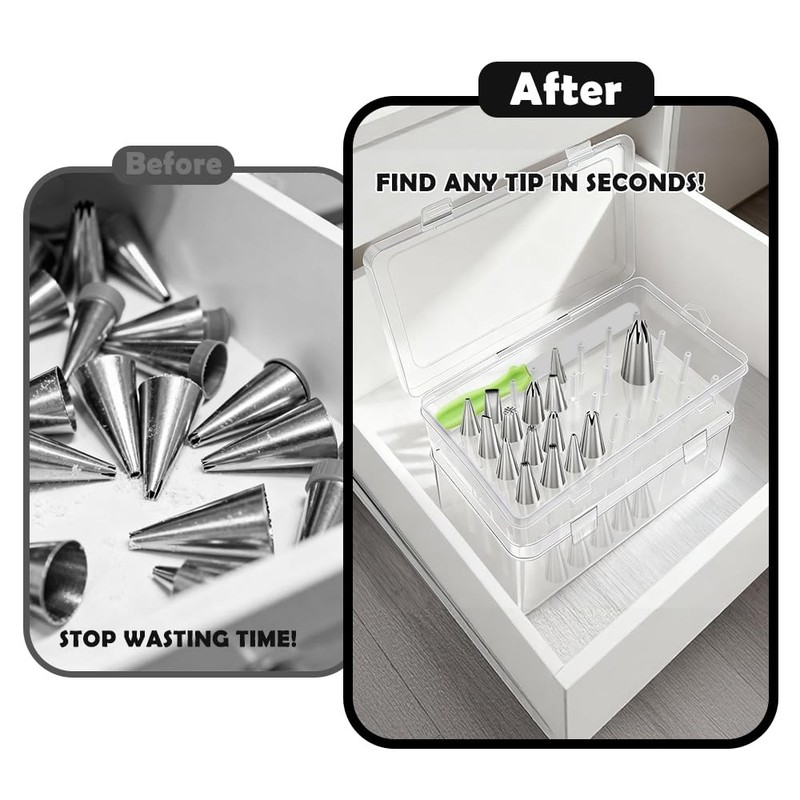 Piping Tip Box with Cake Decorating Kit, 42 Pegs Piping Tip Set Organizer Cas... gallery