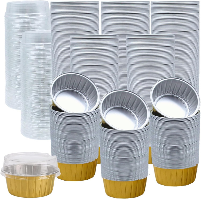 150 Pack Disposable Ramekins with Clear Lid, 5Oz Golden Mini Cupcake Tins, Alumi gallery