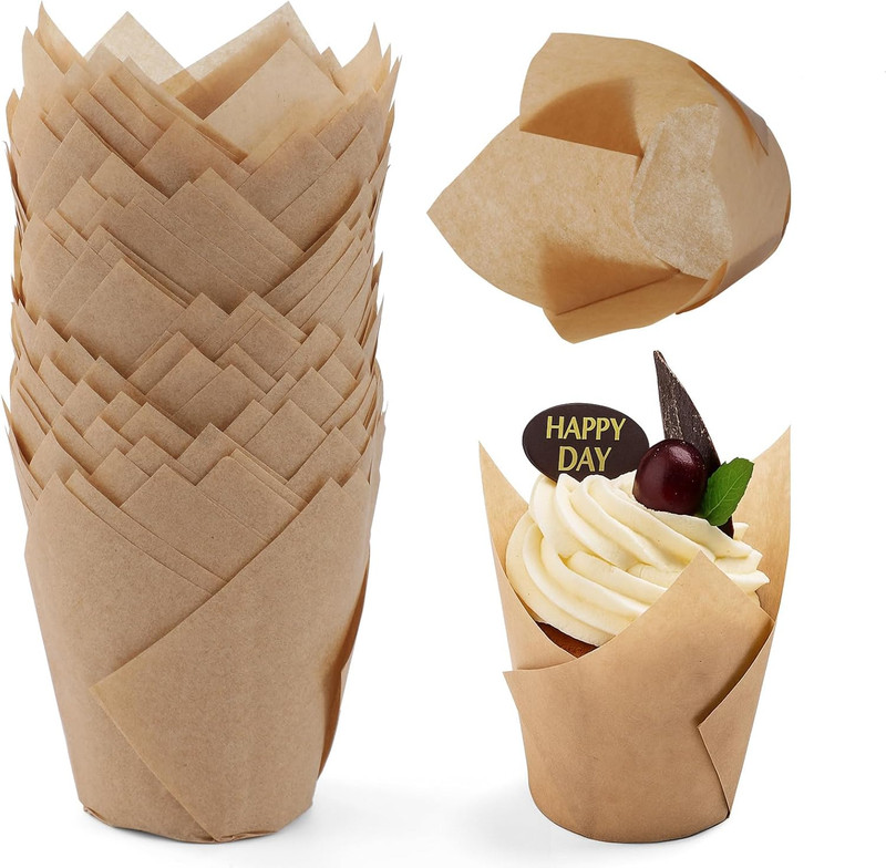 200pcs Tulip Cupcake Liners, Standard Greaseproof Paper Baking Cups Muffin Liner
