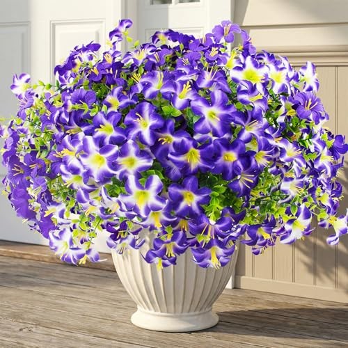 Pcs Faux Petunias Artificial Flowers for Outdoors, UV Resistant Fake 16 Purple gallery