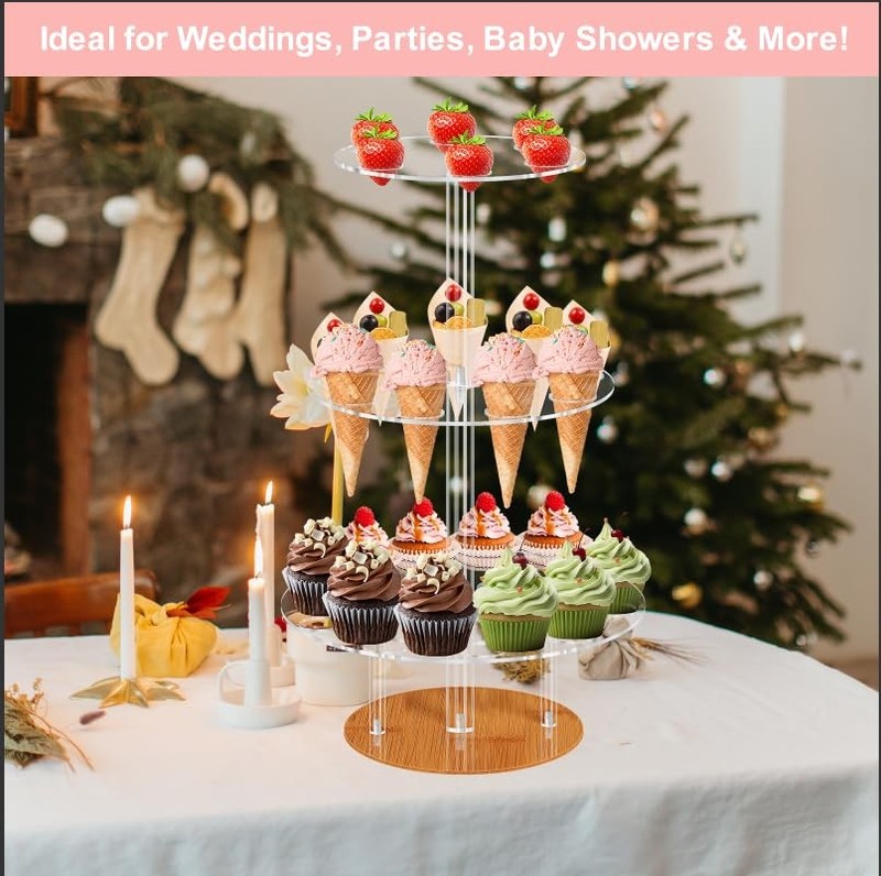 3 Tier Clear Acrylic Ice Cream Cone Holder 29 Hole Dessert Stand gallery