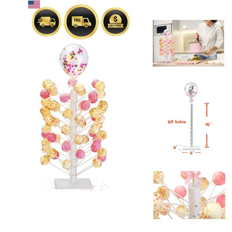 Wood Cake Pop Stand – 60 Hole Wooden Lollipop Holder Candy Table Display, Dec…