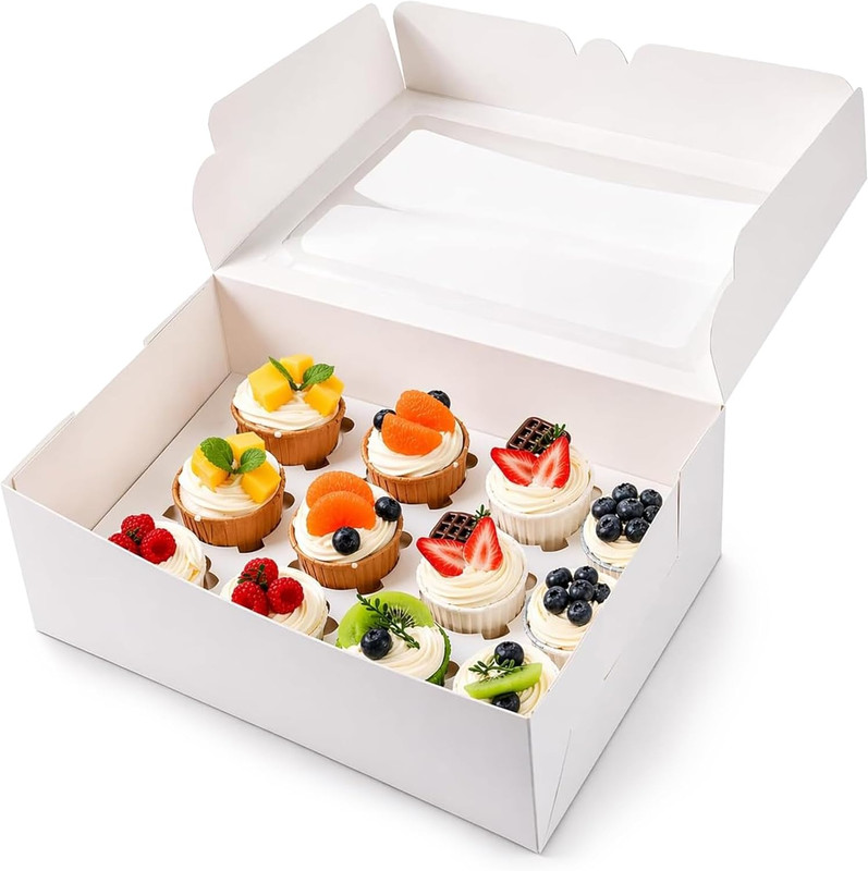 15 Pack Dozen Cupcake Boxes White Cupcake Containers with Window Fit 12 Cupcakes gallery