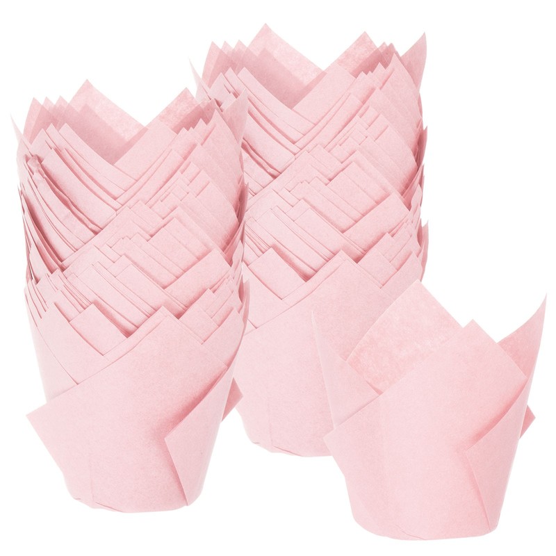 100-Pack Tulip Cupcake Liners, Greaseproof Paper Baking Cups for Party[Pink]