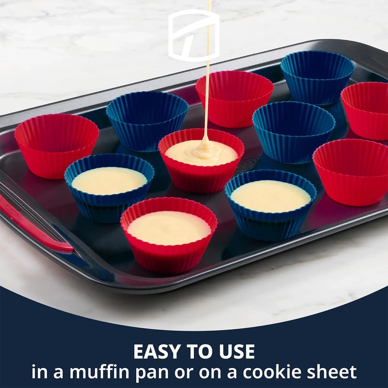 Trudeau Silicone 24 Count Standard Muffin Baking Cups, Red, White Blue Patriotic gallery