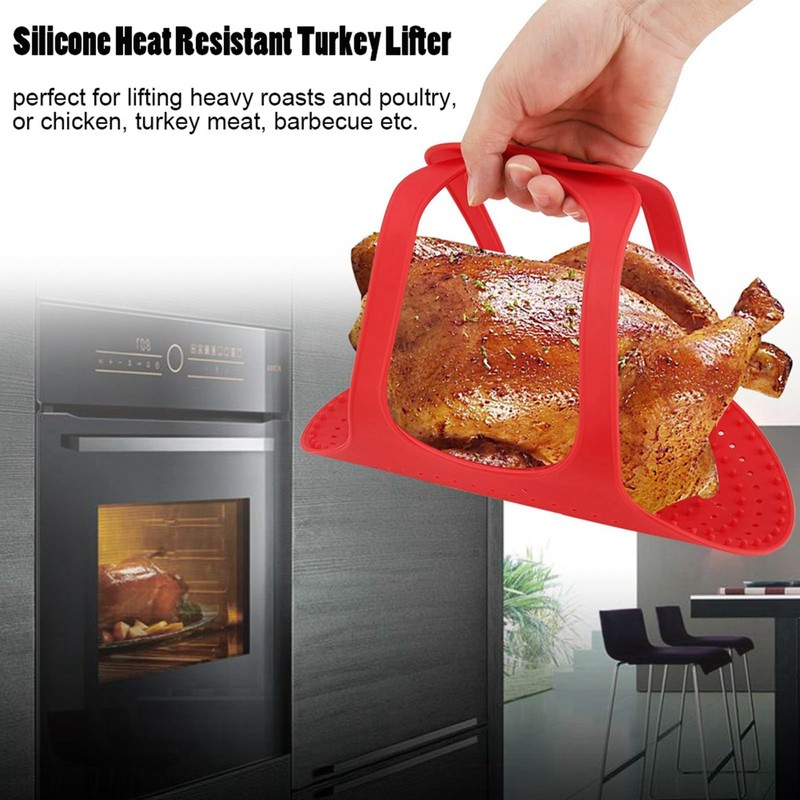 Heat Resistant Turkey Lifter, Poultry Lifter Roasting Large, Red gallery