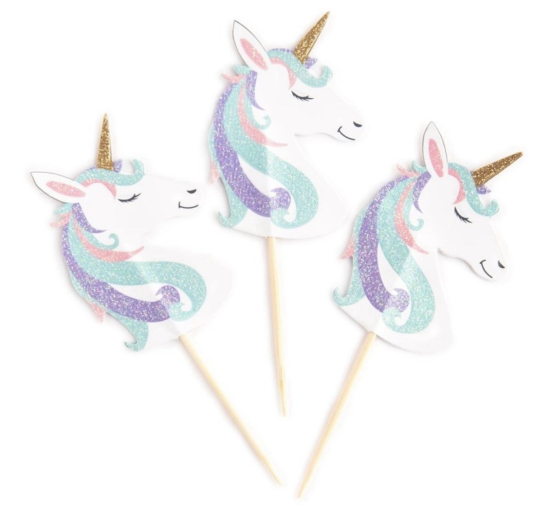 New 24 Unicorn Toppers Food Safe Blue Pink Gold Purple Glitter Bamboo and Paper gallery