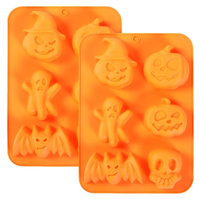 2 Pack Halloween Silicone Cake Molds, Pumpkin Bat Skull Ghost Shape Chocolate…