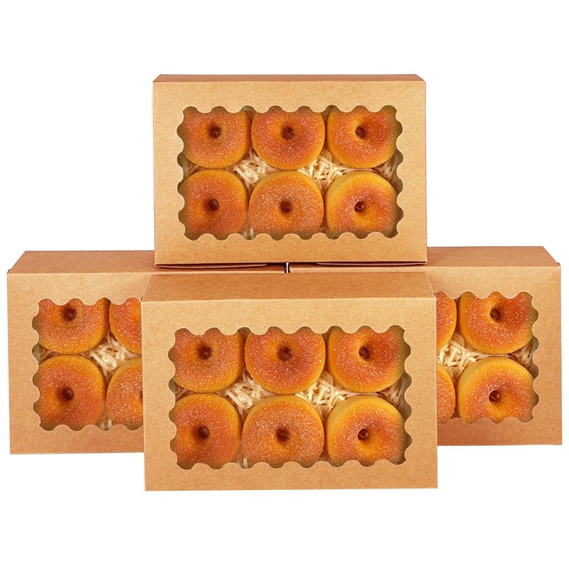 100 PCS Brown Cookie Box With Window 9x6x2.5 Inch Pastry Macaron Bakery Case