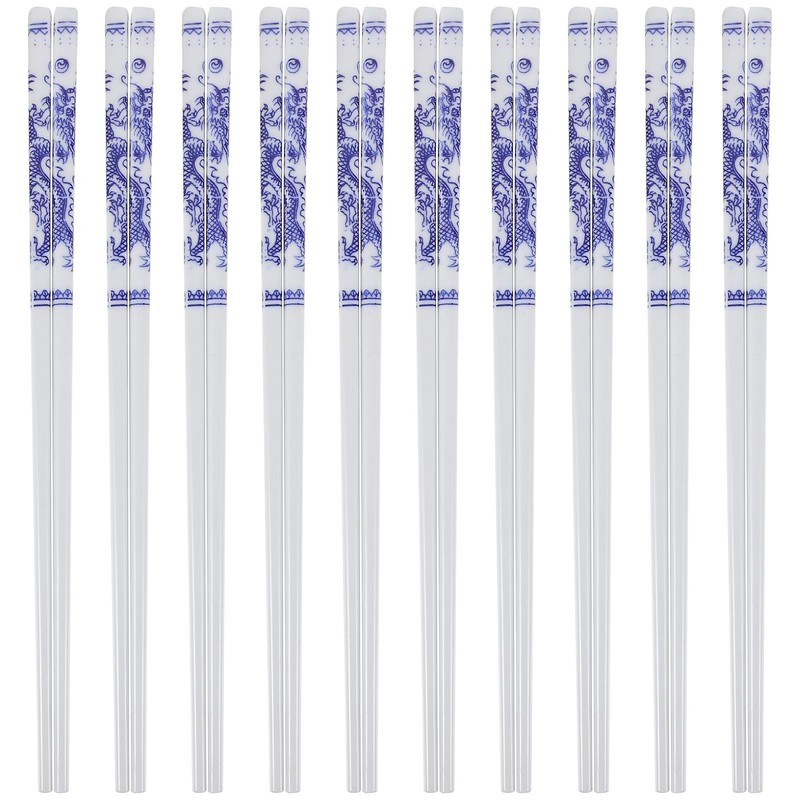 10 Pairs Blue and White Porcelain Chopsticks Food Household Ramen Chopsticks …