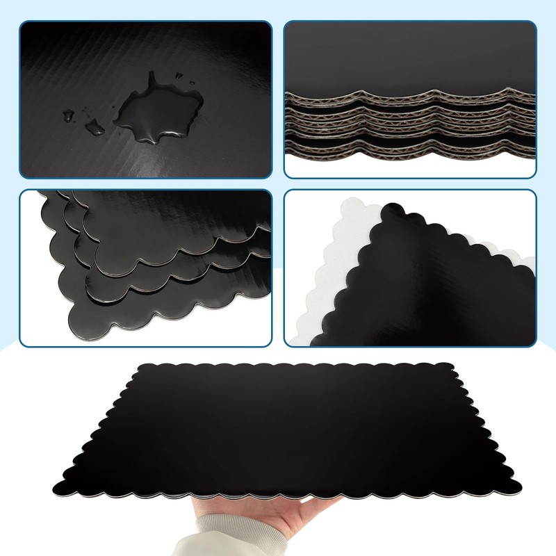 8 Pack 14 x 10 Inch Greaseproof Rectangle Cake Boards, Black Cardboard Cake B... gallery