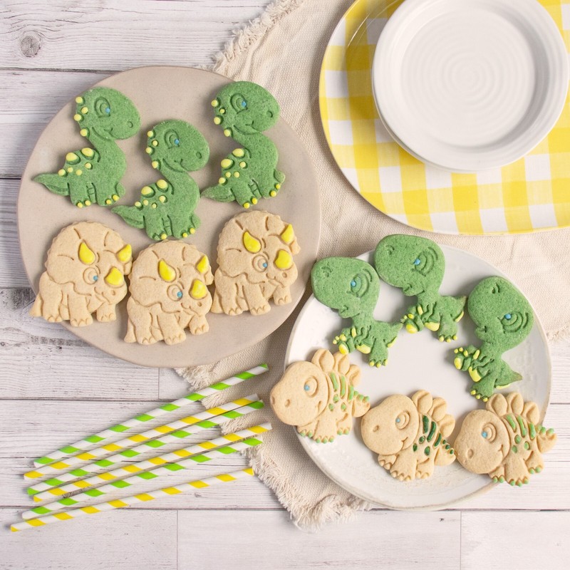 Set of 4 Baby Dinosaur Cookie Cutters - T-Rex stegosaurus Triceratops Long Neck gallery