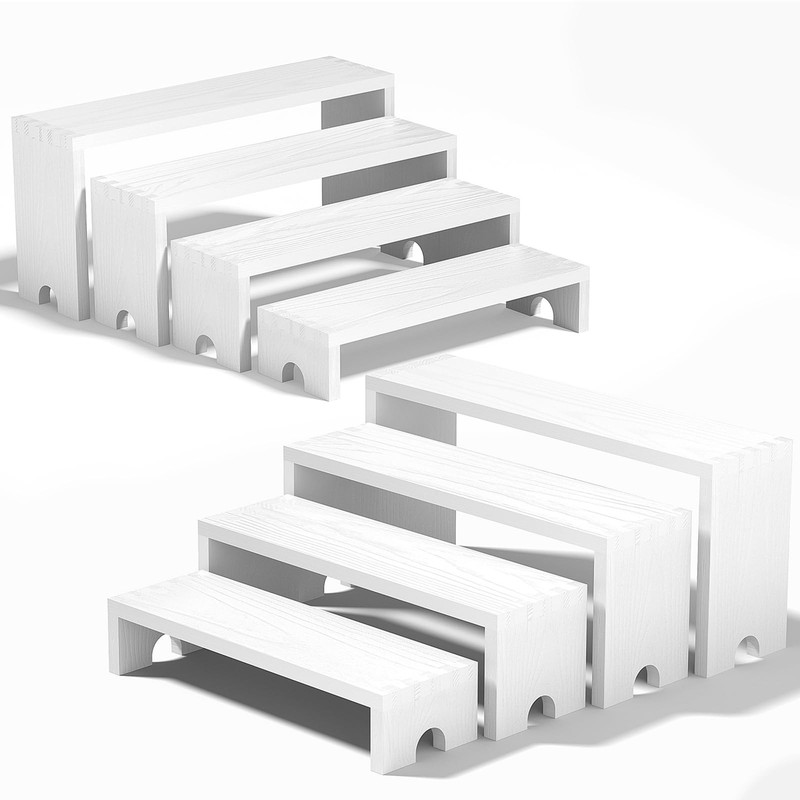 2 Set White Wood Tiered Riser Display Stands for Vendor Events,Stackable Wood...