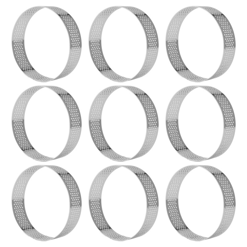 9 Pack Round Tart , Mousse Rings, Stainless Steel Heat- Perforated5645
