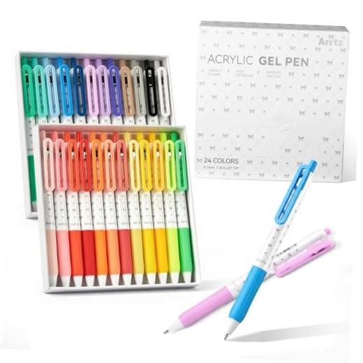Acrylic Gel Pens 24 Colors, Retractable 0.7mm Fine Tip, High-Capacity Ink,