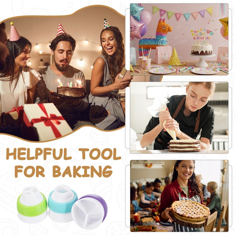 Piping Bag Couplers, 3Pcs Single Hole and 3Pcs Triple Hole Baking Tools, Green gallery