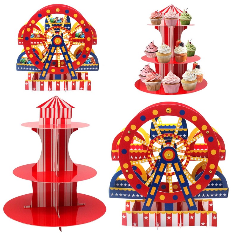 4 PCS Carnival Theme Ferris Wheel Centerpieces and Cupcake Stands 3 Tier Card…