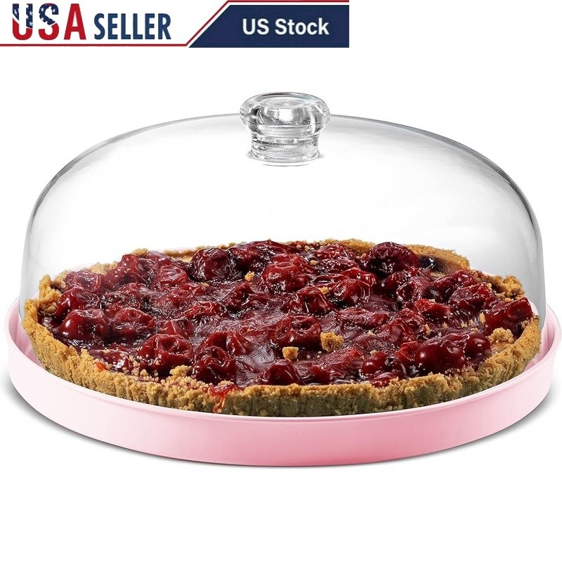 Stylish Metal Cake Stand Server W/ Acrylic Dome Perfect Serving Desserts New