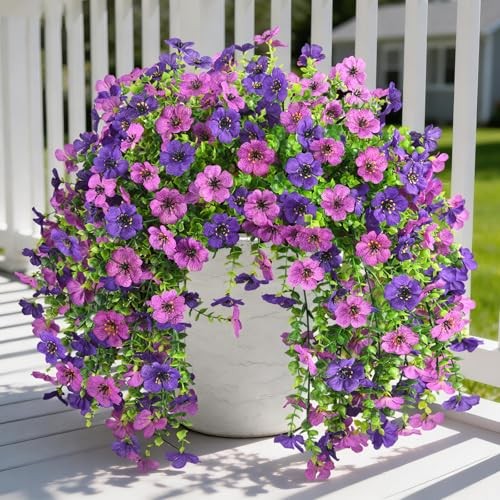Artificial Fake Flowers Plants for Outdoor Spring Summer Double Purple gallery