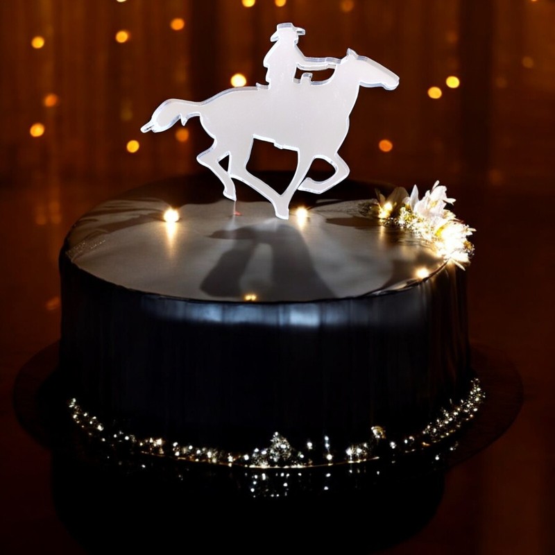Cowboy Riding Shaped Cake & Cupcake Toppers. Colours & Sizes Plain or Engraved