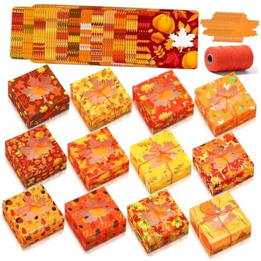 Sets Fall Bakery Boxes Bulk with Clear Window 5x5x3 Inch with Maple Leave 60