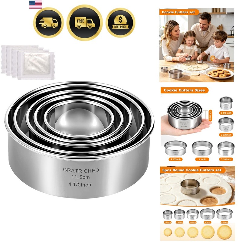 5 Pcs Stainless steel Cookie Cutters Set, Graduated Round Biscuit Cutter Used…